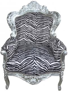 Casa Padrino Barock Sessel King Zebra / Silber - Antik Stil Möbel