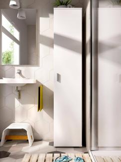 Esidra Dmora-Badsäule Lagalb, Hängeschrank für Badezimmer, Hochschrank mit 1 Tür, 39 x 35 x 190 cm, Weiß, Höhe 190