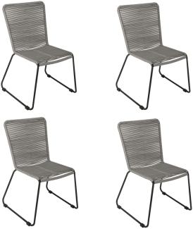 Gartenstuhl Outdoor-Seilstuhl Farbe Grau mit Eisen-Gestell in schwarz ISRA (4er Set) 136312356