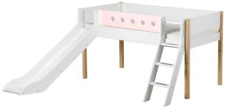 Flexa 'White' Halbhochbett mit Rutsche, weiß/natur/rosa, schräge Leiter, 90x190cm