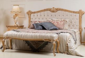Casa Padrino Luxus Barock Doppelbett Cremefarben / Gold - Edles Massivholz Bett mit Kopfteil - Prunkvolle Schlafzimmer Möbel im Barockstil