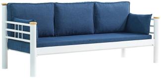 Casa Padrino Jugendstil Gartensofa Blau / Weiß / Naturfarben 200 x 70 x H. 85 cm - Metall Garten Sofa mit Kissen - Terrassen Sofa - Garten Möbel - Terrassen Möbel - Jugendstil Möbel