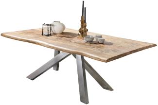 TABLES&Co Tisch 180x90 Mangoholz Natur Metall Silber