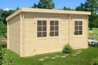 Alpholz Pultdach Gartenhaus Maria mit Anbau Gartenhaus aus Holz Holzhaus mit 40 mm Wandstärke FSC zertifiziert Blockbohlenhaus mit Montagematerial