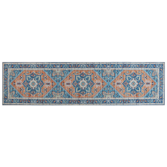 Teppich blau orange orientalisches Muster 80 x 300 cm Kurzflor RITAPURAM