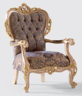 Casa Padrino Luxus Barock Sessel Lila / Grau / Gold 80 x 90 x H. 123 cm - Handgefertigter Wohnzimmer Sessel mit elegantem Muster - Barock Wohnzimmer Möbel - Edel & Prunkvoll