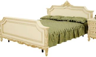 Casa Padrino Luxus Barock Doppelbett Creme / Beige - Prunkvolles Massivholz Bett - Luxus Schlafzimmer Möbel im Barockstil - Barock Schlafzimmer Möbel - Edel & Prunkvoll