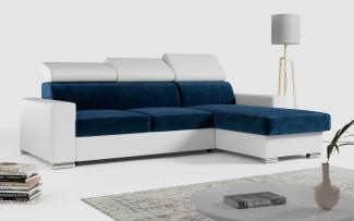 Ecksofa, Verstellbare Kopfstützen, L Couch, Polstersofa mit Bettkasten - FOX-L - Blau - Weiß