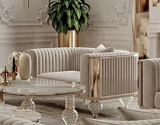 Casa Padrino Luxus Art Deco Sessel Grau / Gold 110 x 96 x H. 75,5 cm - Wohnzimmer Sessel - Hotel Sessel - Wohnzimmer Möbel - Art Deco Möbel - Luxus Möbel - Art Deco Einrichtung - Luxus Einrichtung