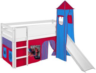 Lilokids 'Jelle' Spielbett 90 x 190 cm, Spiderman, Kiefer massiv, mit Turm, Rutsche und Vorhang