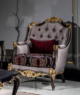 Casa Padrino Luxus Barock Wohnzimmer Sessel Silber / Bordeauxrot / Schwarz / Gold - Handgefertigter Barockstil Sessel mit elegantem Muster - Barock Wohnzimmer Möbel