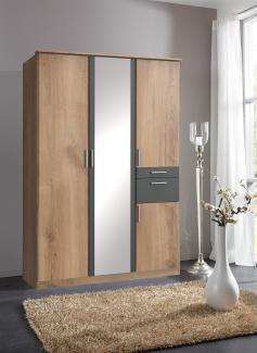 Kleiderschrank >Kalindi II< in Plankeneiche Graphit - 135x198x58cm (BxHxT)