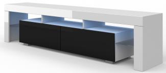 Domando Lowboard Andora Modern Breite 190cm, Schwebeoptik, LED-Beleuchtung, Hochglanz in Weiß Matt und Schwarz Hochglanz