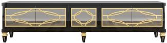 Casa Padrino Luxus Barock TV Schrank Schwarz / Gold 213 x 55 x H. 66 cm - Prunkvoller Fernsehschrank mit 5 verspiegelten Türen - Barock Möbel