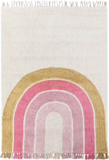 Kinderteppich Baumwolle beige rosa 140 x 200 cm Regenbogenmuster Kurzflor TATARLI