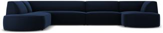 Micadoni 6-Sitzer Samtstoff Panorama Ecke links Sofa Ruby | Bezug Royal Blue | Beinfarbe Black Plastic