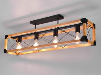 meineWunschleuchte LED Deckenleuchte, LED wechselbar, 4x E27 8 Watt, 1055 Lumen, Warmweiß, Coole ausgefallene Holzlampe Decke Holz-Balken rustikal 100cm lang