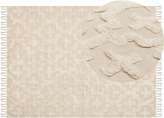 Teppich Baumwolle hellbeige 160 x 230 cm geometrisches Muster Kurzflor ITANAGAR