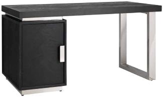 Casa Padrino Luxus Massivholz Schreibtisch Schwarz / Silber 150 x 70 x H. 77 cm - Bürotisch - Computertisch - Luxus Büro Möbel