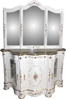 Casa Padrino Luxus Barock Schrank mit Spiegelkonsole Weiß Handbemalt mit Marmorplatte - Luxus Möbel Konsole mit Spiegel