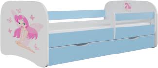 Kinderbett Jona inkl. Rollrost + Matratze + Bettschublade in weiß, blau, rosa oder grün 70*140 cm Blau