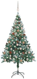 vidaXL Weihnachtsbaum Gefrostet mit LEDs Kugeln Zapfen Set 150 cm, Mit Beleuchtung [3077613]