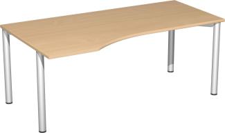 PC-Schreibtisch '4 Fuß Flex' links, feste Höhe 180x100x72cm, Buche / Silber