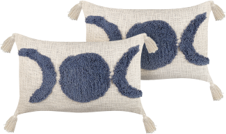 Dekokissen Baumwolle Getuftet beige blau mit Quasten 35 x 55 cm 2er Set LUPINUS