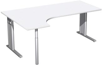 PC-Schreibtisch 'C Fuß Pro' links, höhenverstellbar, 180x120cm, Weiß / Silber