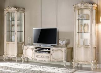 Casa Padrino Luxus Barock Wohnzimmer Set Cremefarben / Silber - 1 Barock TV Schrank & 2 Barock Vitrinen - Barock Wohnzimmer & Hotel Möbel - Luxus Qualität - Made in Italy