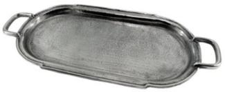 Casa Padrino Serviertablett Silber Raw Finish 60 x 26 cm - Ovales Aluminium Tablett mit 2 Tragegriffen - Gastronomie Accessoires