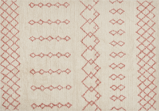 Teppich Baumwolle beige rosa 160 x 230 cm geometrisches Muster Kurzflor BUXAR