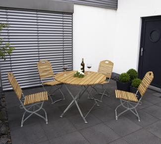 Kurgarten - Garnitur BAD TÖLZ 5-teilig (4x Stuhl, 1x Tisch 100cm rund), Flachstahl verzinkt + Robinie, klappbar