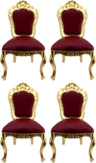 Casa Padrino Luxus Barock Esszimmerstuhl Set Bordeauxrot / Gold - 4 handgefertigte Esszimmerstühle mit Lederoptik - Barock Esszimmer Möbel