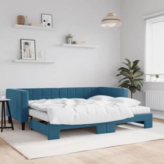 Tagesbett Ausziehbar mit Matratzen Blau 90x200 cm Samt
