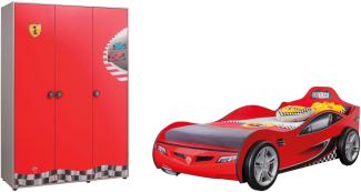 Cilek Pitstop Kinderzimmer 2-teilig mit Autobett Single in Rot Komplettzimmer ohne Matratze