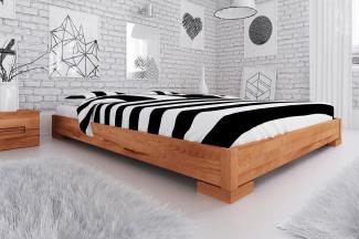 Bett Bento 2 aus Kernbuche massiv 140x200 cm ohne Kopfteil mit Holzbeinen