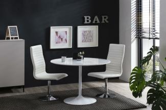 Essgruppe 5-tlg. Ø110 cm Tisch aus MDF Weiß + 4 Stühle aus Polyurethan Weiß