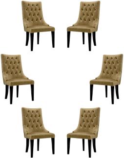 Casa Padrino Luxus Barock Esszimmer Stuhl Set Gold / Schwarz / Silber 54 x 55 x H. 110 cm - Edle Küchen Stühle mit Samtstoff - Barock Stühle 6er Set - Esszimmer Möbel