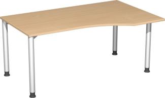 PC-Schreibtisch rechts, höhenverstellbar, 160x100cm, Buche / Silber