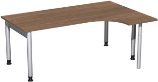 PC-Schreibtisch '4 Fuß Pro' rechts, höhenverstellbar, 180x120cm, Nussbaum / Silber