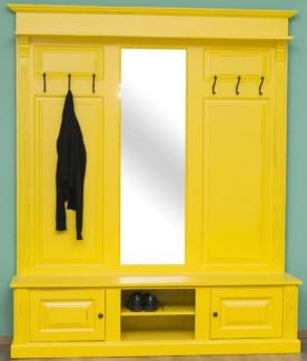 Casa Padrino Landhausstil Garderobe Antik Gelb 180 x 41 x H. 210 cm - Massivholz Garderobenschrank mit Spiegel - Landhausstil Garderobenmöbel