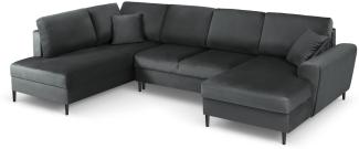 Micadoni 7-Sitzer Samtstoff Panorama Sofa Links mit Box und Schlaffunktion Moghan | Bezug Dark Grey | Beinfarbe Black Ch.