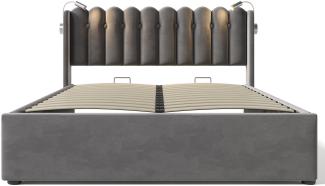 Merax Polsterbett, Hydraulisches Stauraumbett mit Leselicht und Ladefunktion 160x200cm, Samt, grau