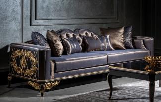 Casa Padrino Luxus Barock Sofa Blau / Schwarz / Gold - Prunkvolles Wohnzimmer Sofa mit dekorativen Kissen - Barock Möbel - Edel & Prunkvoll