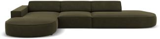 Micadoni 4-Sitzer Samtstoff Ecke links Sofa Jodie | Bezug Green | Beinfarbe Black Plastic