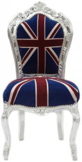 Casa Padrino Barock Esszimmer Stuhl Union Jack / Silber - Möbel Antik Stil