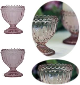 2x Vintage Glas Eierbecher Paris Rose Set Perlenkante Retro Antik