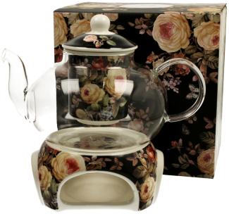 DUO FLORAL Teekanne 1000 ml WARDA mit Stövchen, Glas - New Bone China Porzellan