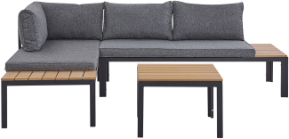Lounge Set Aluminium schwarz 4-Sitzer modular Auflagen grau PIENZA